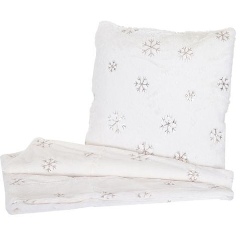 Set couverture + coussin de décoration, neige, duveteux avec bourrage, pailleté (1/5)