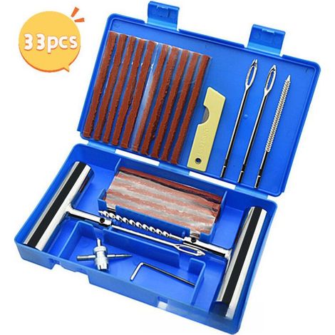 Kit de reparación de neumáticos de 33 piezas: herramientas para reparar pinchazos en coches y motocicletas, materiales duraderos, reparaciones rápidas y eficientes. (1/5)