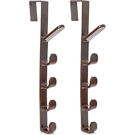 Ganchos para puerta de 5 niveles, estante de almacenamiento, colgador de mochilas y bolsos, juego de 2 piezas, marrón