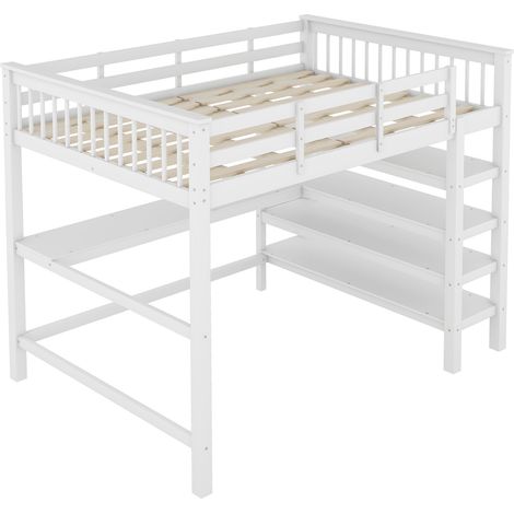 Letto a soppalco per bambini 140 x 200 cm con scrivania e mensole bianco HOMVRA (1/5)