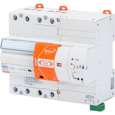 Gewiss AUTOTEST OHNE AUTOMATISCHES WIEDEREINSCHALTEN - 4 POLE - 63 A IDn=0,03 - B[IR] 400 V - 7 TE, GW90943B