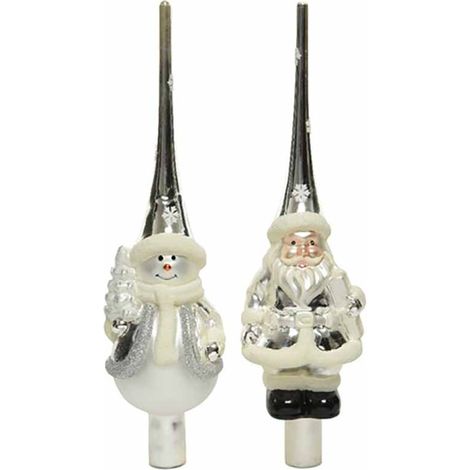 Puntale in vetro figure natalizie bianco argento 28cm 1 pezzo (1/2)