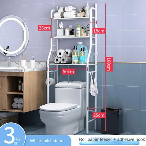 Étagère de rangement pour salle de bain (blanche) : étagère au sol, étagère murale sans perçage pour lavabo et machine à laver. (1/5)