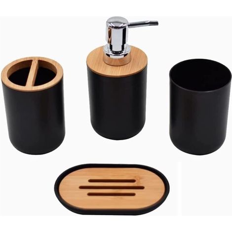 Ensemble Salle de Bain Accessoire - 4 Pièces Set Salle de Bain Contient Bouteilles de Lotion, Porte Brosse à Dents, Tasse à Dents, Porte Savon (1/5)