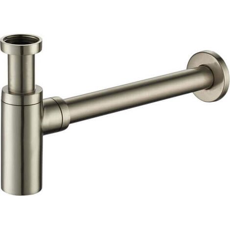 Rue Du Bain – Siphon de lavabo tubulaire en laiton – Finition inox brossé – Hauteur réglable 5 à 12,5 cm – Sortie Ø 32 mm – Longueur 30 cm (1/2)