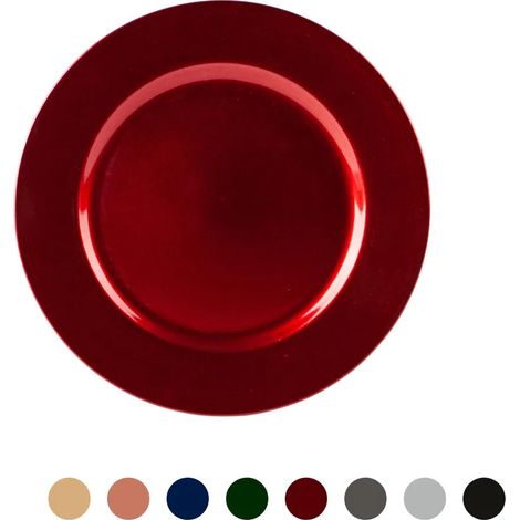 Assiette de présentation individuelle Argon Ta - Assiette décorative - Finition métallique - 33 cm - Rouge (1/4)