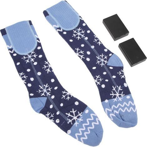 Chaussettes chauffantes électriques bleues, trois vitesses, bonne élasticité, alimentées par batterie (avec boîtier de batterie), chauffage rapide, idéales pour les sorties hivernales à vélo. (1/5)