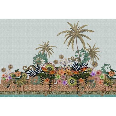 Papier peint panoramique abstrait idéal salon Tapisserie panoramique jardin à motif floral Papier peint panoramique oriental multicolore zen (1/2)