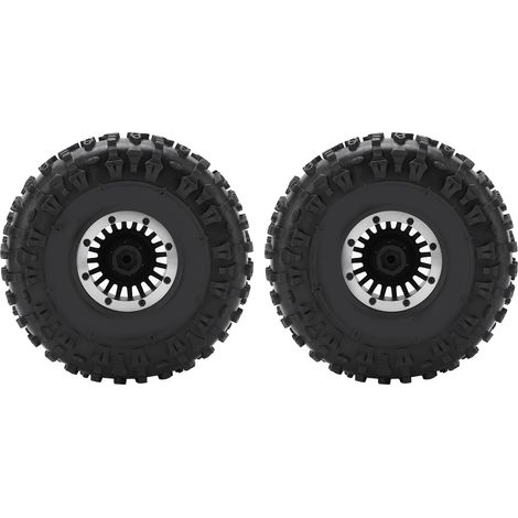 Lot de 2 pneus en alliage d'aluminium pour voiture télécommandée, roues en caoutchouc à amorti résistant, noirs (1/5)