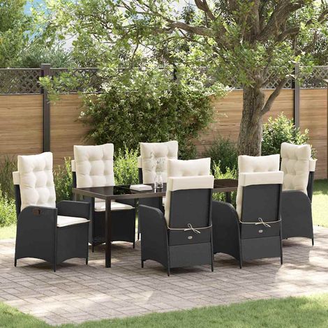 Garten Essgruppe mit Kissen 7 pcs Schwarz Poly-Rattan (1/5)