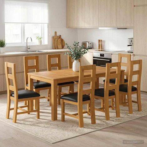 vidaXL Ensemble de salle à manger 9 pc Noir Bois de chêne massif (1/5)