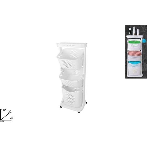 Carrello Portaverdure con 2 Ripiani Basculanti + 1 Fisso Bianco 44 x 32 x 112 cm (1/2)