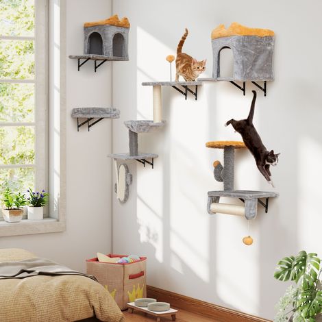 Tour pour Chat Mural Arbre à Chat avec Plate-forme à 2 Niveaux 2 Condos Confortables 1 Lit Confortable 1 Planche à Gratter (1/2)