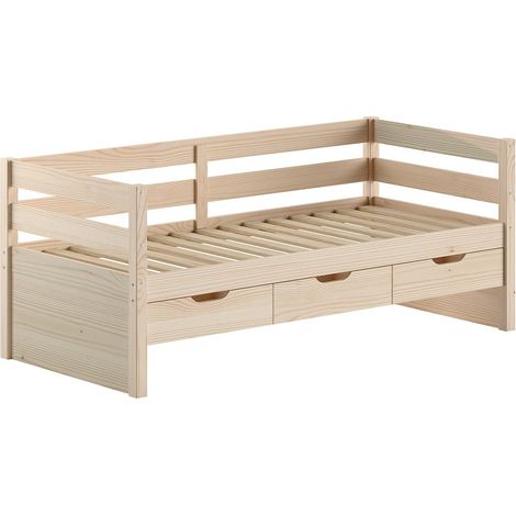 Pack - Lit Capitaine & 3 Tiroirs "Margrit" 90x200cm Naturel (1/5)
