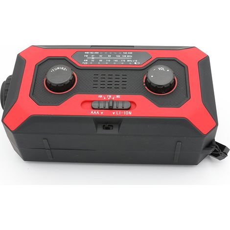 Radio D'Urgence Météo - AM FM - Manivelle Solaire - Lampe Torche SOS - Batterie 2000 mAh - Pour Camping et Survie - 1 Pièce (1/5)
