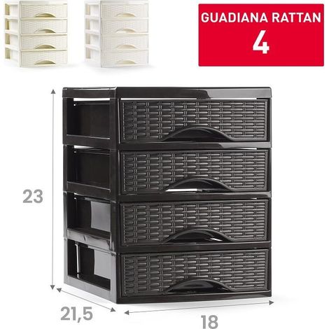 Cassettiera in Plastica Effetto Rattan 4 Cassetti 23 x 18 x 21,56 cm 3 Colori (1/2)