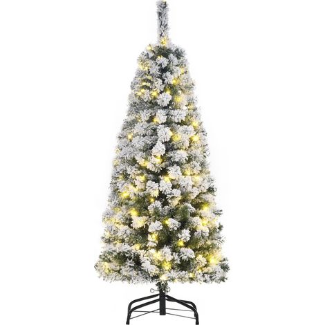 HOMCOM 4FT/5FT/6FT Prelit Snow Flocked Christmas Tree w/ Light, Indoor Home Xmas Decoration 4FT (1/5)