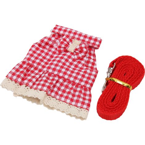 Ensemble harnais et laisse pour lapin, réglable, doux et confortable, avec corde de traction pour les promenades quotidiennes des petits animaux, motif à carreaux rouges, taille S. (1/5)