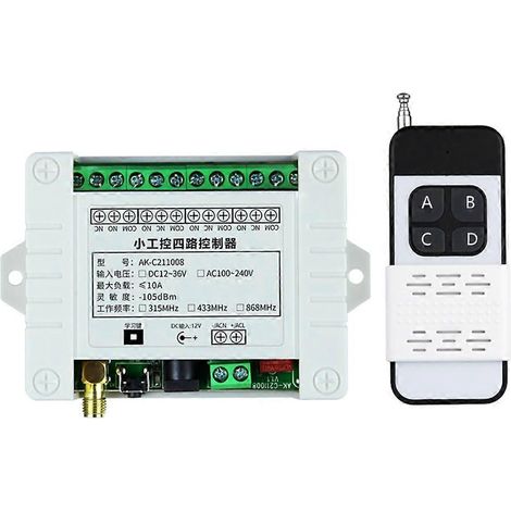 Télécommande sans fil 315/433 MHz pour relais DC 12V 4 canaux - Émetteur et récepteur