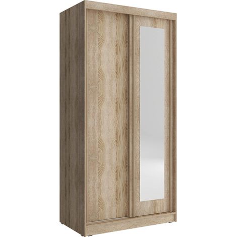 ALASKA Kleiderschrank 100 cm mit 2 schiebetüren spiegel sonoma eiche