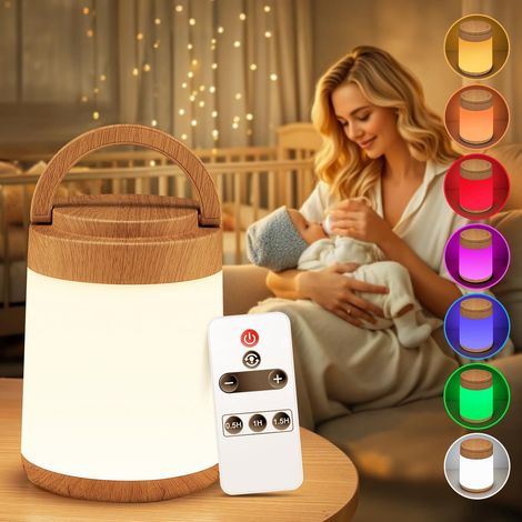 Lampe de Chevet Sans Fil, 16 Couleurs RGB Lampe de Chevet Tactile, Télécommand Lamp Led Chambre Rechargeable USB Veilleuse pour Table,Decoration Chambre,Bébé,Camping,Decoration Salon,Ambiance (1/5)