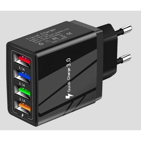 Ortviai – Lot de 2 chargeurs USB 4 ports 3,1 A – charge rapide QC 3.0, prise européenne, PC et ABS – compatible iPhone, Samsung, Xiaomi et tablettes – noir (1/4)