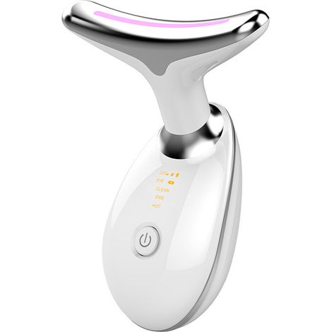 Appareil anti-rides visage et cou 45°C, massageur beauté avec EMS, vibration ionique, lumière LED verte rouge bleue, soin de la peau liftant.