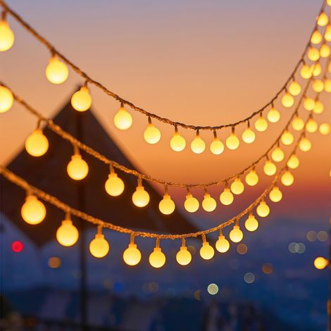 10M 100 LEDs Guirlande Lumineuse Sphérique à LED,LED Globe Guirlande Lumineuse avec 5 Crochets,Alimenté par Batterie,Blanc Chaud,Idéale pour Chambre à Coucher,Sapin de Noël,Fête de Jardin (1/5)