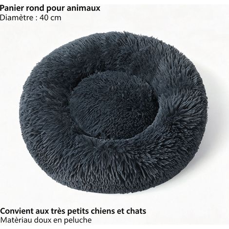 Corbeille ronde moelleuse en peluche longue pour petit chien et chat, panier de repos chaud 40 cm - Gris foncé (1/5)
