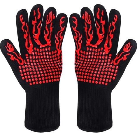 Gants de Barbecue,Gants de Cuisine,Gants de Four Antidérapants en Silicone Anti-Chaleur Jusqu'à 800°C Certifié EN407,Gants Silicone BBQ pour Le Soudage de Cuisson Cuisson (Rouge) (1/5)