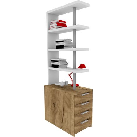 Comodino libreria salvaspazio con design moderno - Narciso - Bianco e Quercia