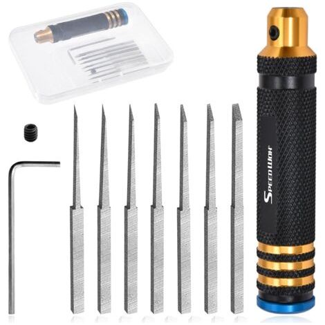 modèle Scriber burin modèle Scriber outil de coupe 7-en-1 Kit scriberès avec 7 lames (0.1/0.2/0.4/0.6/0.8/1.0/2.0mm) lames en acier tungstène pour la modélisation Hobby, voiture et avion Kits (1/5)