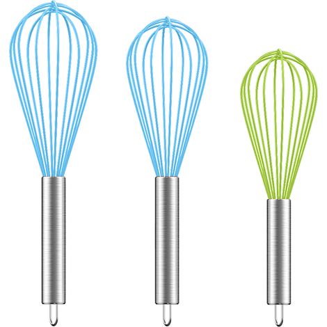 Fouet Cuisine - Silicone Alimentaire et Acier Inoxydable - 3 Tailles 20 cm 25 cm 30 cm - Pour Mélanger Battre Fouetter - Lot de 3 (1/5)