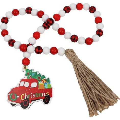 Weihnachtsgirlande aus Holzperlen, Quasten, Landhausstil, Hängedekoration