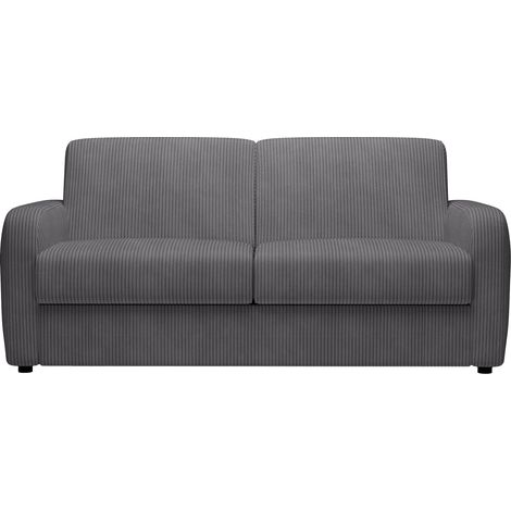 OLIVIER Canapé 3 places convertible en velours côtelé anthracite matelas Memory 14 cm (1/4)