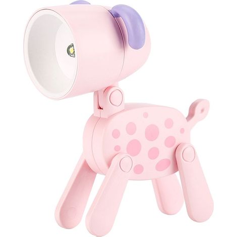 Mini veilleuse chien, lampe de table miniature créative pour animaux de compagnie, lampe de bureau LED mignonne avec motif animaux de dessin animé, veilleuse chiot réglable, rose (1/5)