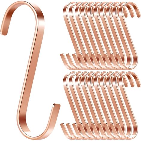 ZOLGINAH Lot de 20 Crochets de Suspension Plats en Forme de S en Acier Inoxydable Multifonction pour Suspendre Ustensiles de Cuisine,Vêtements,Plantes,Outils de Jardin, Charge Maximale 10 kg,Doré rose (1/5)