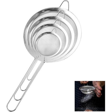 Juego de coladores de acero inoxidable de primera calidad - 4 piezas - colador pequeño de cocina - tamiz - diámetros 7 cm, 10 cm, 14 cm, 18 cm (1/5)