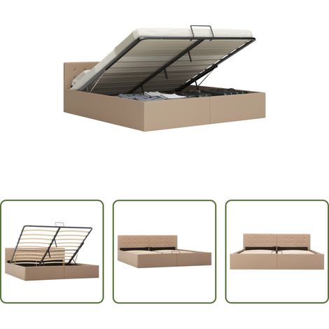 vidaXL Kunstlederbett - Stauraumbett Hydraulisch Cappuccino-Braun Kunstleder 180×200 cm (1/5)