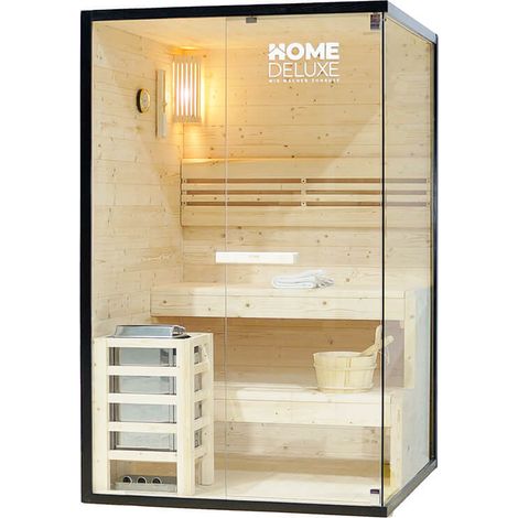 Home Deluxe – Sauna traditionnel Shadow M 120 x 120 x 190 cm – Pour 2 personnes – Bois d'épicéa – Poêle 3,6 kW – Accessoires inclus – Façade vitrée