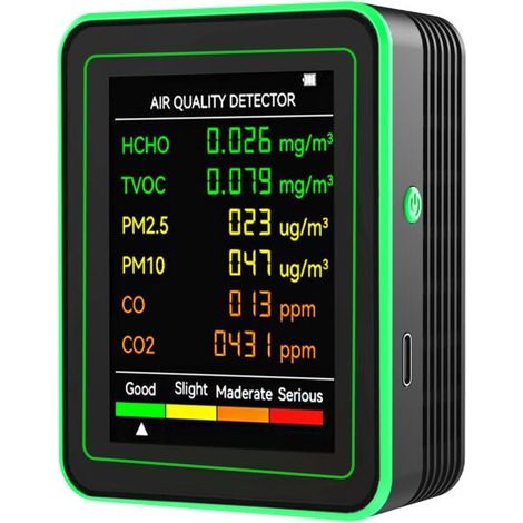 Moniteur de qualité de l'air 6 en 1, détecteur multifonctionnel pour PM2,5, PM10, CO, CO2, HCHO et TVOC (1/4)
