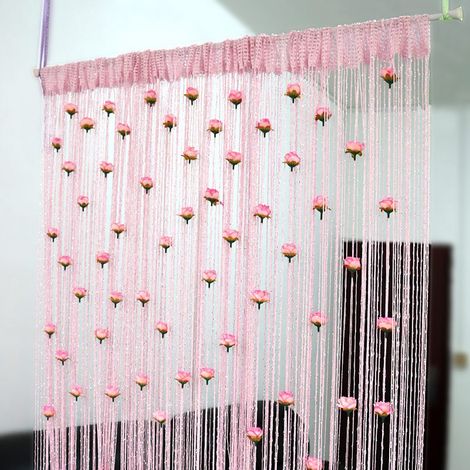 Rideau de porte à perles roses, rideau à pompons, séparateur de pièce, décoration intérieure, 1 x 2 mètres (1/5)