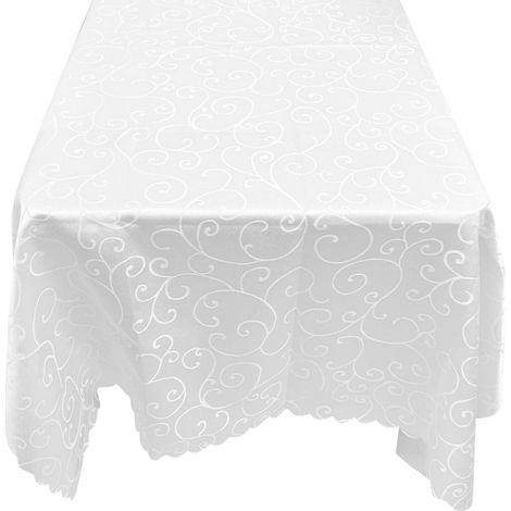 Tischdecke Rechteckig 140x180 cm Weiß mit Jacquard-Muster, Pflegeleicht