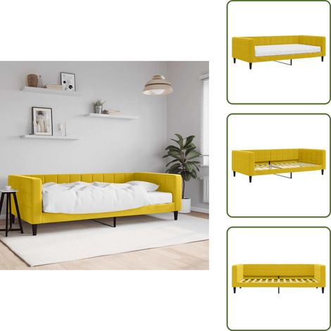 The Living Store Sofá cama con colchón terciopelo amarillo 100x200 cm - Colchón de espuma