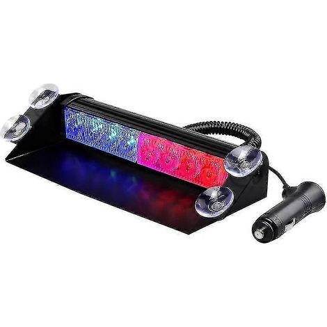 Barre lumineuse stroboscopique LED pour pare-brise et tableau de bord, avec support à ventouse, pour voiture, camion, bus scolaire, rouge et bleu. (1/5)