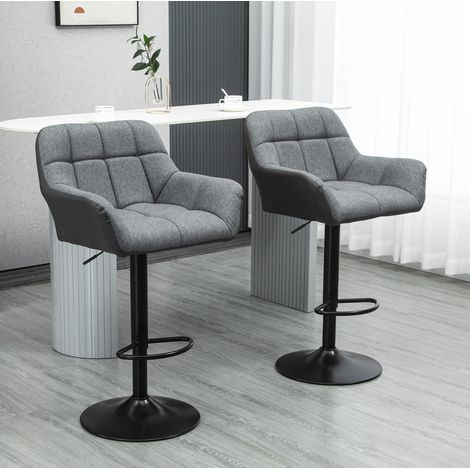Tabourets de bar réglables pivotants 2 pièces, avec dossier et repose-pied, gris HAVRYA (1/5)