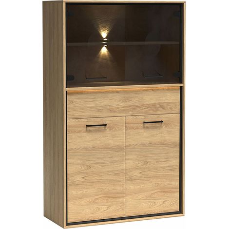 Étagère Etrmoni 107, Clair bois, Avec tiroirs, Avec des portes, Fermé, Stratifié, Le nombre de portes: 4, Nombre de tiroirs: 1, 157x92x41cm, LED: Disponible (1/5)