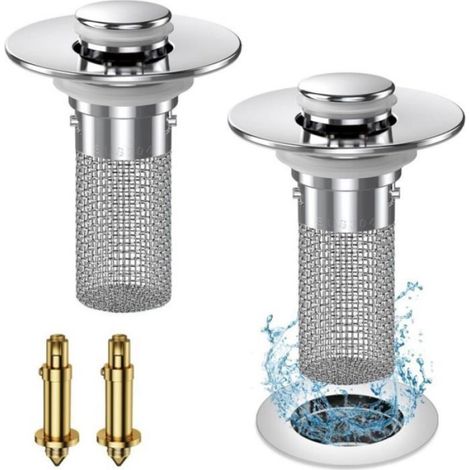 Crépine De Vidange - Bouchon Pop-Up Escamotable Pour Lavabo - Filtre Anti-Cheveux - Diamètre 2,6 À 3 cm - Lot De 2 (1/4)