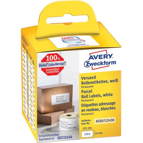 Avery-Zweckform ASS0722430 Rotolo di etichette 101 x 54 mm Carta Bianco 110 pz. A tenuta permanente Etichetta per spedi (1/5)
