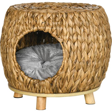 Wicker Cat Bed Cat House Stool Washable Cushion, 44 x 43 x 41cm (1/5)